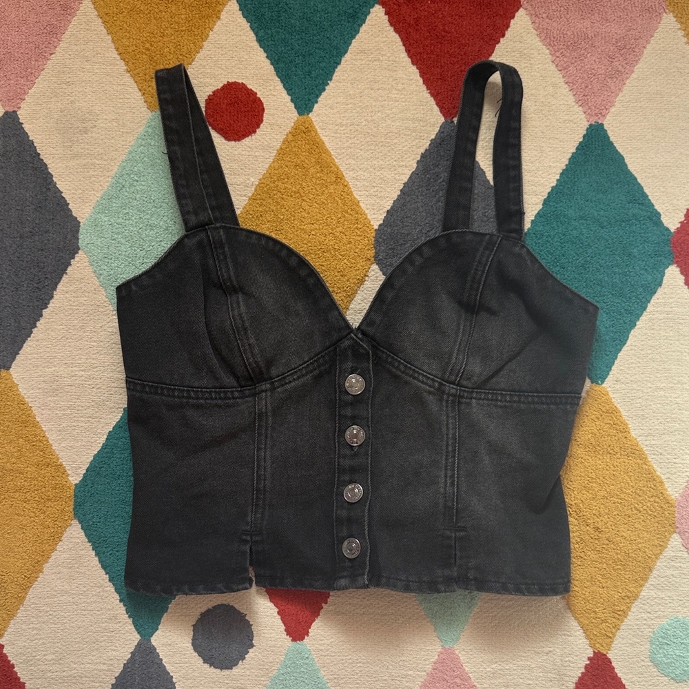 Forever 21 Black Denim Bustier Crop Top - Size M